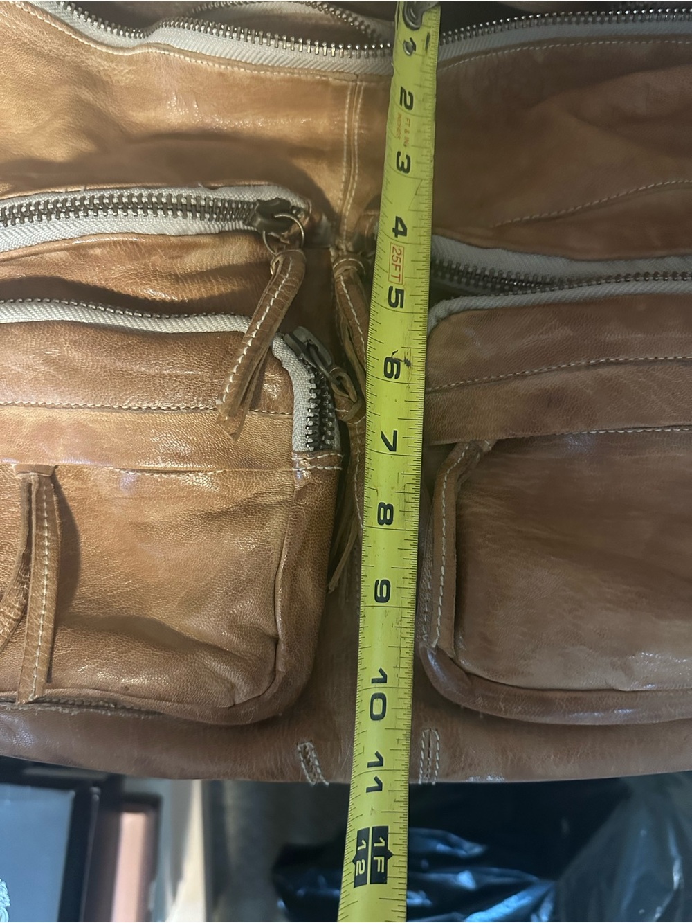 Tan Leather Multi-Zip Shoulder Bag - Picture 5 of 6